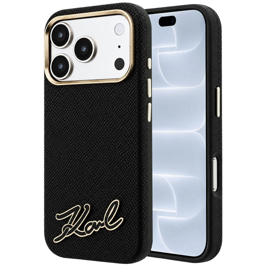 MagSafe-hoes voor Apple iPhone 18 Pro / 17 Pro, Karl Lagerfeld, Gegranuleerd Resin Sign Logo, Zwart