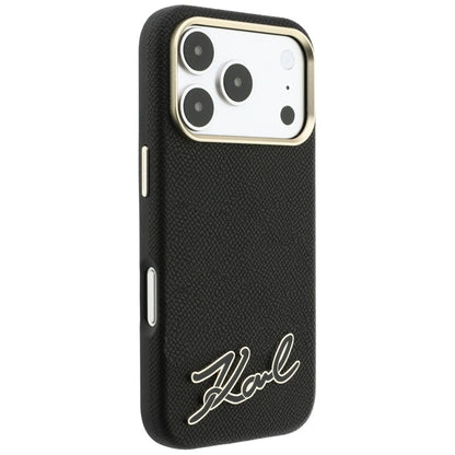 MagSafe-hoes voor Apple iPhone 18 Pro / 17 Pro, Karl Lagerfeld, Gegranuleerd Resin Sign Logo, Zwart