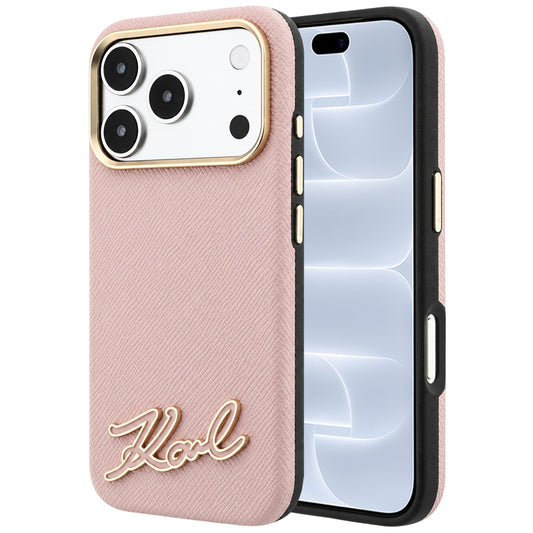 MagSafe-hoesje voor Apple iPhone 18 Pro / 17 Pro, Karl Lagerfeld, Gegranuleerd Resin Sign Logo, Roze