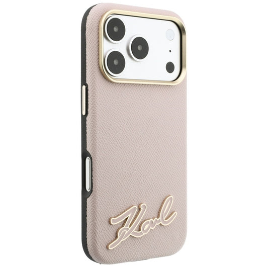 MagSafe-hoesje voor Apple iPhone 18 Pro / 17 Pro, Karl Lagerfeld, Gegranuleerd Resin Sign Logo, Roze