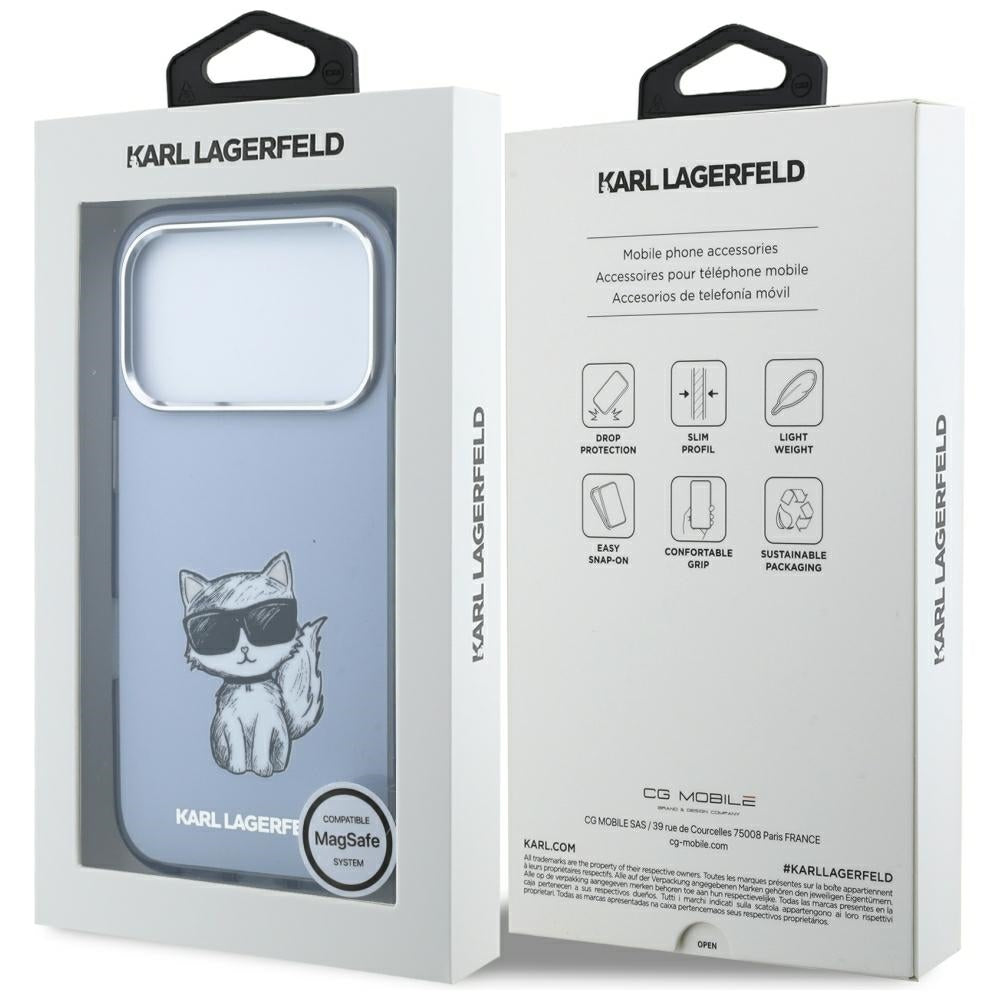 MagSafe-hoesje voor Apple iPhone 18 Pro / 17 Pro, Karl Lagerfeld, IML Choupette Body Sketch Print, Blauw