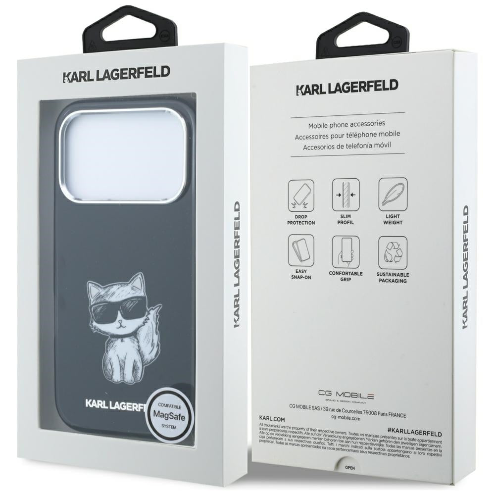 MagSafe-hoes voor Apple iPhone 18 Pro / 17 Pro, Karl Lagerfeld, IML Choupette Body Sketch Print, Zwart