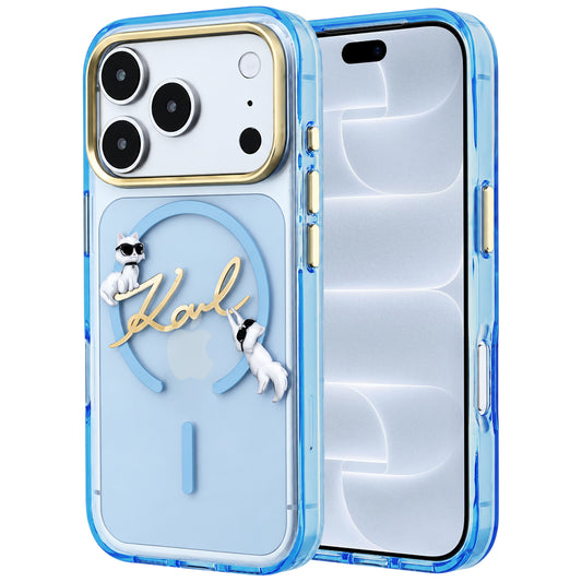 MagSafe-hoesje voor Apple iPhone 18 Pro / 17 Pro, Karl Lagerfeld, IML Choupette Karl Script Logo, Blauw