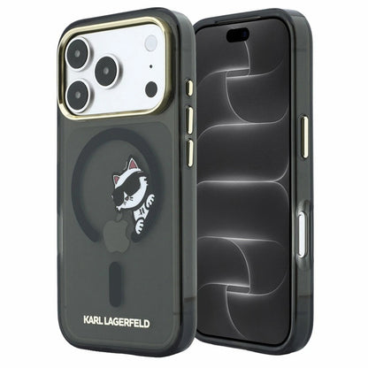 MagSafe-hoes voor Apple iPhone 18 Pro / 17 Pro, Karl Lagerfeld, IML Peekaboo Print en metalen frame, zwart