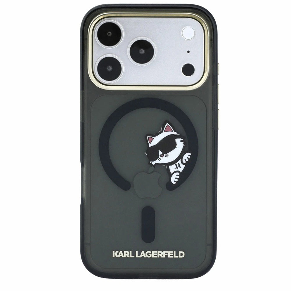 MagSafe-hoes voor Apple iPhone 18 Pro / 17 Pro, Karl Lagerfeld, IML Peekaboo Print en metalen frame, zwart