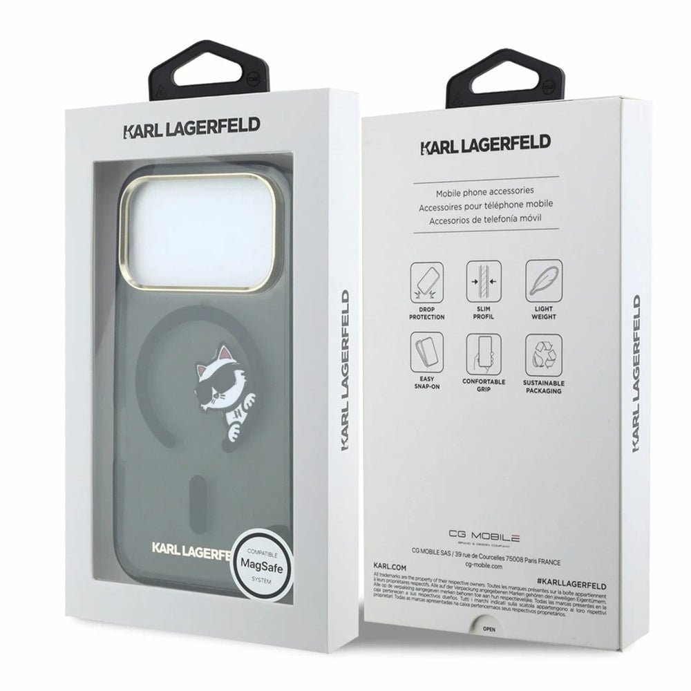 MagSafe-hoes voor Apple iPhone 18 Pro / 17 Pro, Karl Lagerfeld, IML Peekaboo Print en metalen frame, zwart