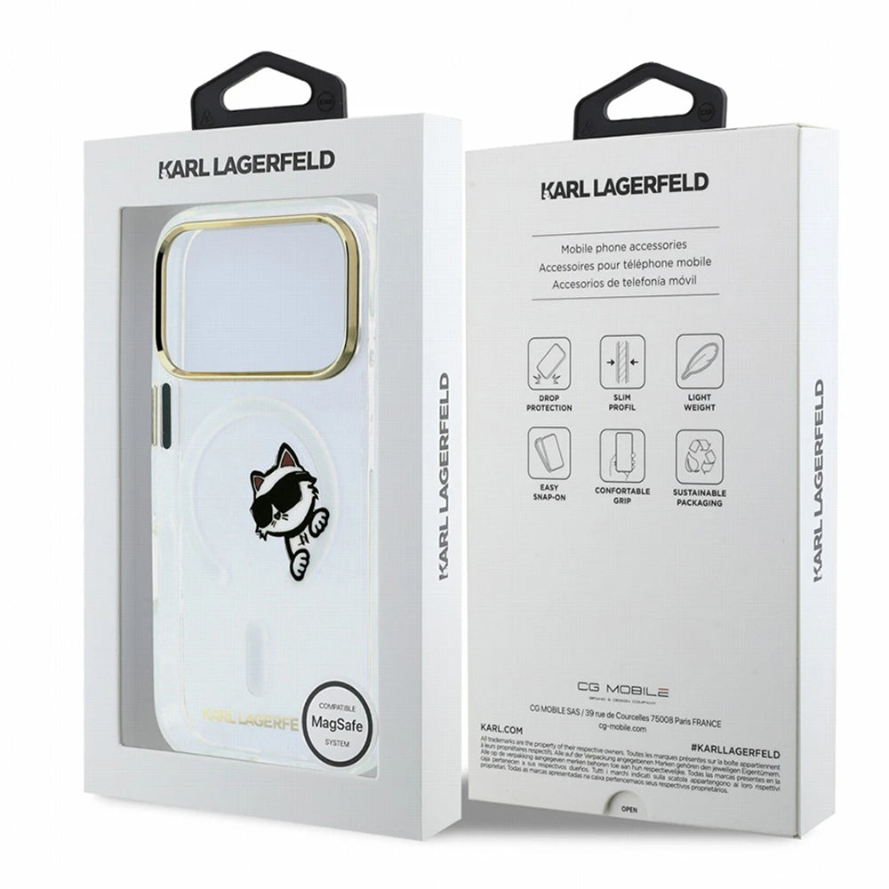 MagSafe-hoes voor Apple iPhone 18 Pro / 17 Pro, Karl Lagerfeld, IML Peekaboo Print en metalen frame, transparant