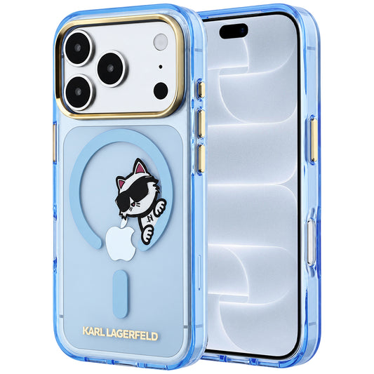MagSafe-hoesje voor Apple iPhone 18 Pro / 17 Pro, Karl Lagerfeld, IML Peekaboo Print en metalen frame, blauw