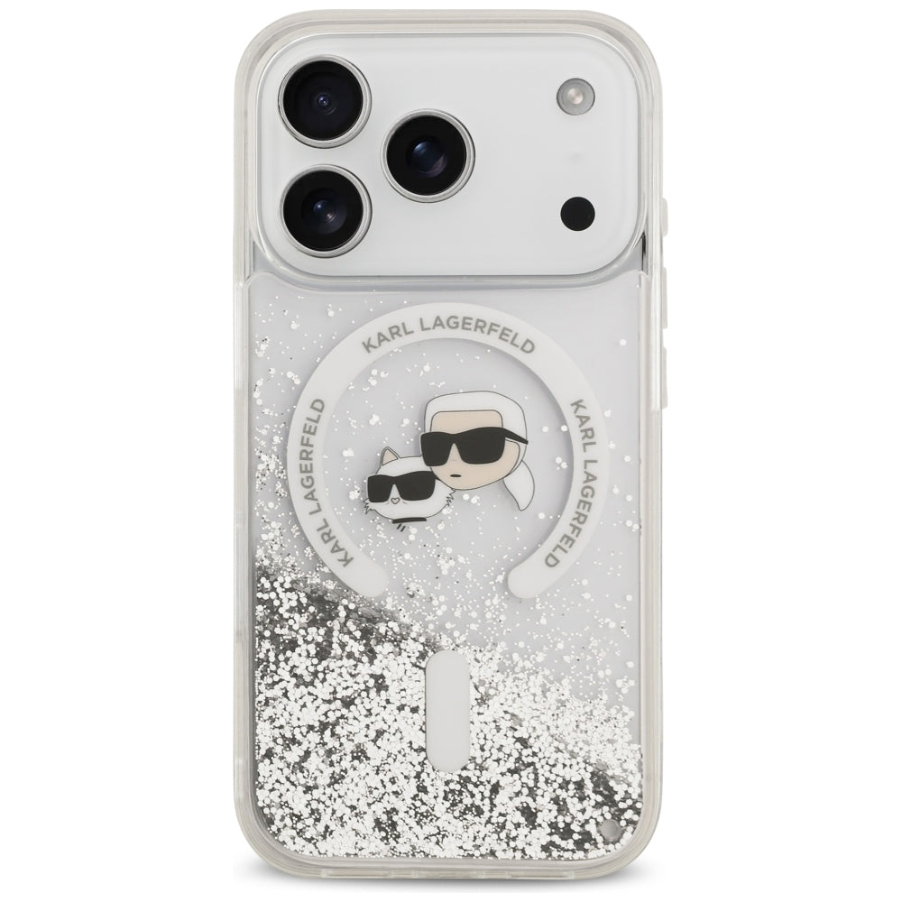 MagSafe-hoesje voor Apple iPhone 18 Pro / 17 Pro, Karl Lagerfeld, Liquid Glitter Karl & Choupette Head's, Transparant