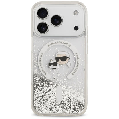 MagSafe-hoesje voor Apple iPhone 18 Pro / 17 Pro, Karl Lagerfeld, Liquid Glitter Karl & Choupette Head's, Transparant