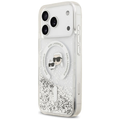 MagSafe-hoesje voor Apple iPhone 18 Pro / 17 Pro, Karl Lagerfeld, Liquid Glitter Karl & Choupette Head's, Transparant