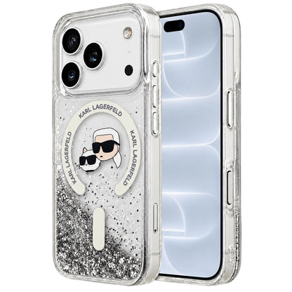 MagSafe-hoesje voor Apple iPhone 18 Pro / 17 Pro, Karl Lagerfeld, Liquid Glitter Karl & Choupette Head's, Transparant