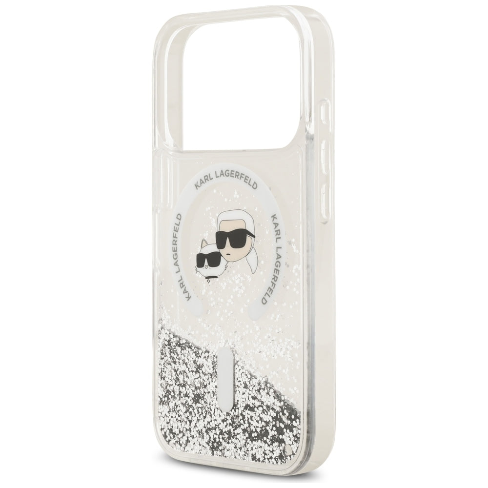 MagSafe-hoesje voor Apple iPhone 18 Pro / 17 Pro, Karl Lagerfeld, Liquid Glitter Karl & Choupette Head's, Transparant