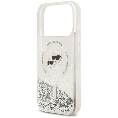 MagSafe-hoesje voor Apple iPhone 18 Pro / 17 Pro, Karl Lagerfeld, Liquid Glitter Karl & Choupette Head's, Transparant
