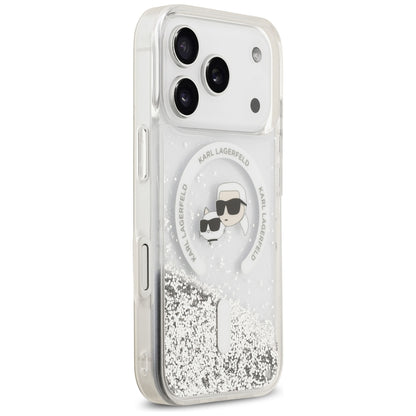 MagSafe-hoesje voor Apple iPhone 18 Pro / 17 Pro, Karl Lagerfeld, Liquid Glitter Karl & Choupette Head's, Transparant