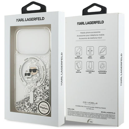 MagSafe-hoesje voor Apple iPhone 18 Pro / 17 Pro, Karl Lagerfeld, Liquid Glitter Karl & Choupette Head's, Transparant