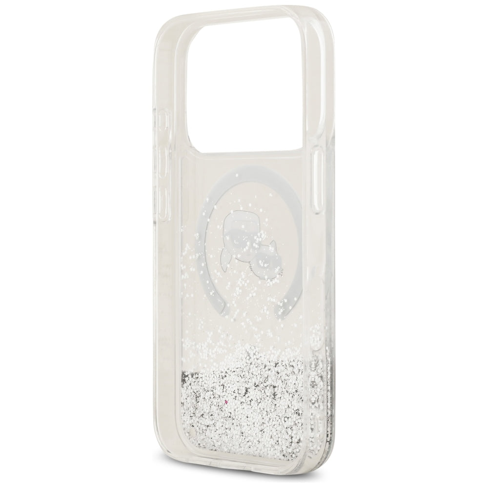 MagSafe-hoesje voor Apple iPhone 18 Pro / 17 Pro, Karl Lagerfeld, Liquid Glitter Karl & Choupette Head's, Transparant