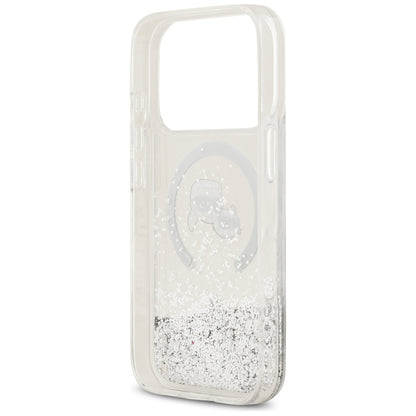 MagSafe-hoesje voor Apple iPhone 18 Pro / 17 Pro, Karl Lagerfeld, Liquid Glitter Karl & Choupette Head's, Transparant