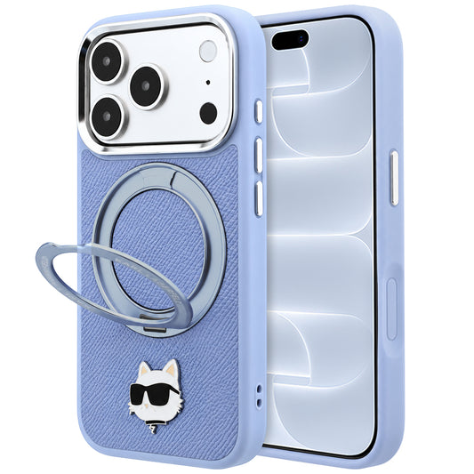 MagSafe-hoes voor Apple iPhone 18 Pro / 17 Pro, Karl Lagerfeld, Ring Stand 360 Choupette Pin, Bleu