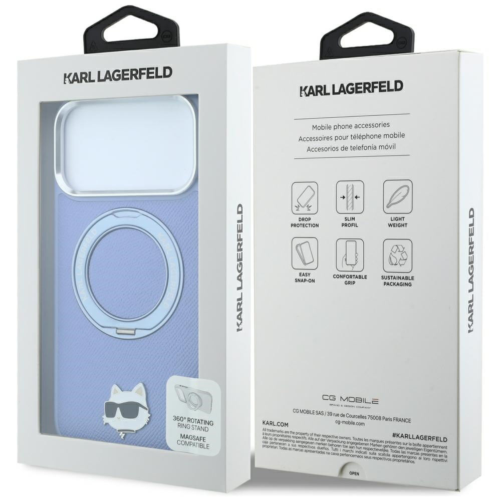 MagSafe Case for Apple iPhone 18 Pro / 17 Pro, Karl Lagerfeld, Ring Stand 360 Choupette Pin, Blue