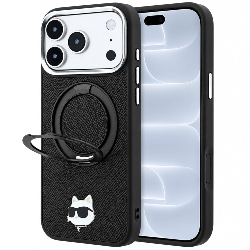 MagSafe-hoes voor Apple iPhone 18 Pro / 17 Pro, Karl Lagerfeld, Ring Stand 360 Choupette Pin, Zwart