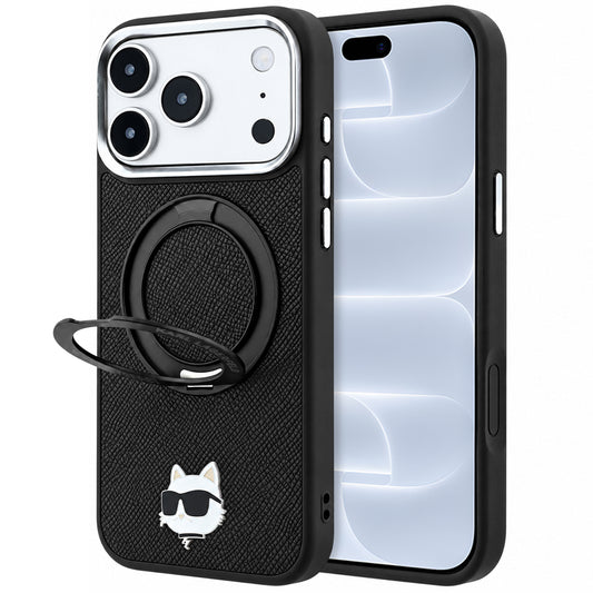 MagSafe-hoes voor Apple iPhone 18 Pro / 17 Pro, Karl Lagerfeld, Ring Stand 360 Choupette Pin, Zwart