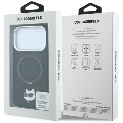 MagSafe-hoes voor Apple iPhone 18 Pro / 17 Pro, Karl Lagerfeld, Ring Stand 360 Choupette Pin, Zwart