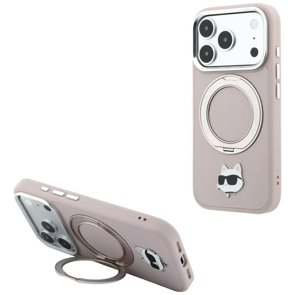 MagSafe-hoesje voor Apple iPhone 18 Pro / 17 Pro, Karl Lagerfeld, Ring Stand 360 Choupette Pin, roze
