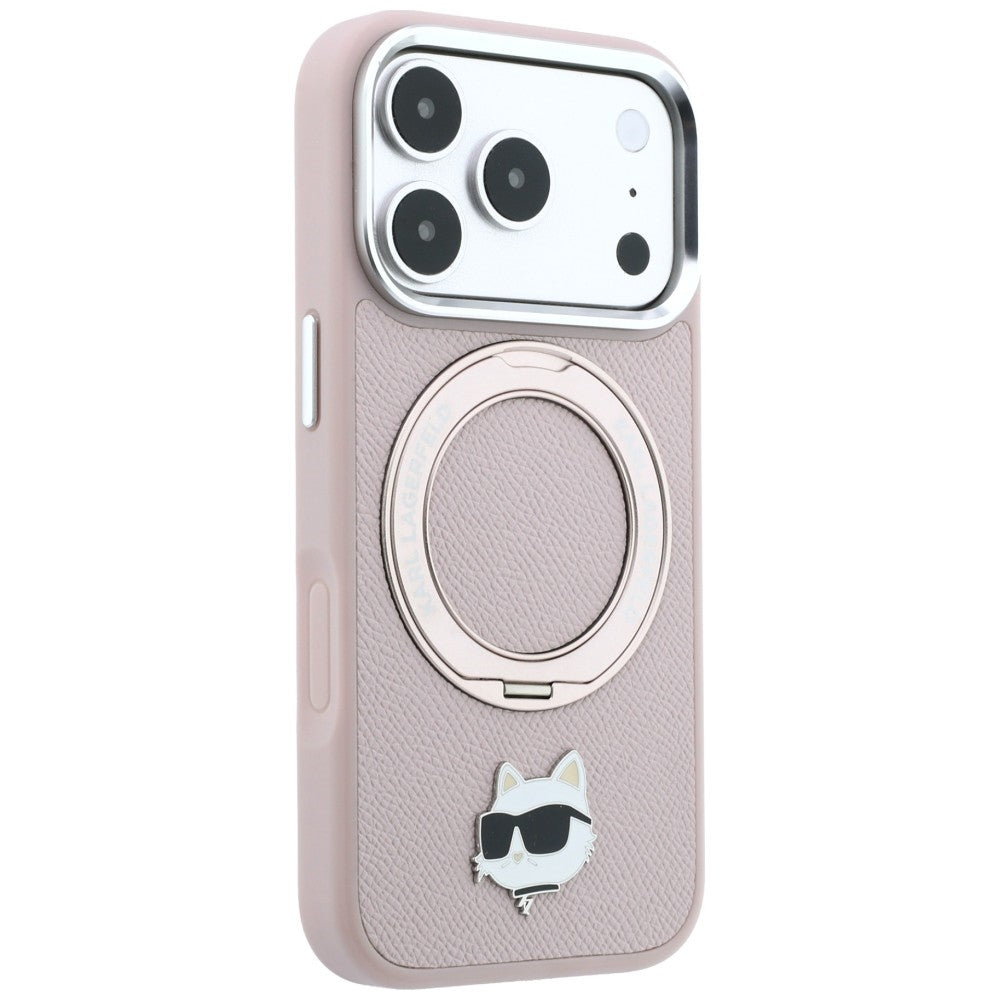 MagSafe-hoesje voor Apple iPhone 18 Pro / 17 Pro, Karl Lagerfeld, Ring Stand 360 Choupette Pin, roze