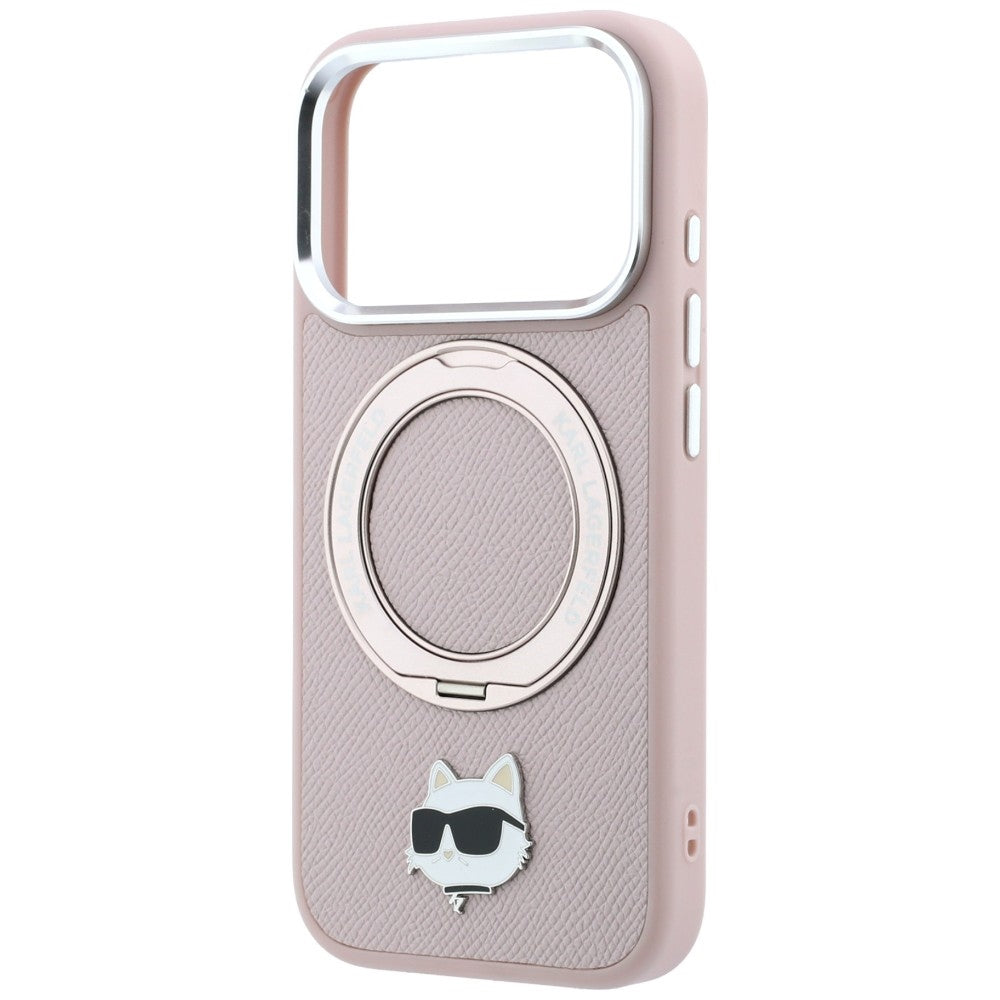 MagSafe-hoesje voor Apple iPhone 18 Pro / 17 Pro, Karl Lagerfeld, Ring Stand 360 Choupette Pin, roze