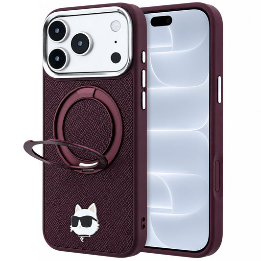 MagSafe-hoes voor Apple iPhone 18 Pro / 17 Pro, Karl Lagerfeld, Ring Stand 360 Choupette Pin, Wijnrood