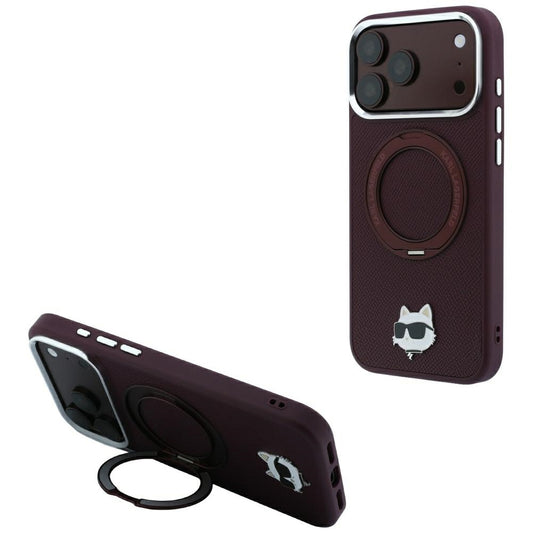 MagSafe-hoes voor Apple iPhone 18 Pro / 17 Pro, Karl Lagerfeld, Ring Stand 360 Choupette Pin, Wijnrood