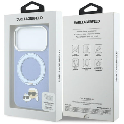 MagSafe-hoes voor Apple iPhone 18 Pro / 17 Pro, Karl Lagerfeld, Ring Stand 360 Karl & Choupette Pin, Blauw