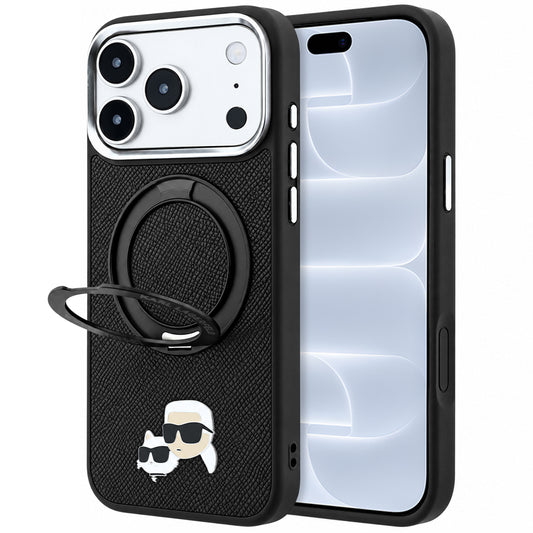 MagSafe-hoes voor Apple iPhone 18 Pro / 17 Pro, Karl Lagerfeld, Ring Stand 360 Karl & Choupette Pin, Zwart