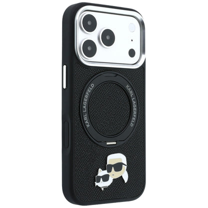 MagSafe-hoes voor Apple iPhone 18 Pro / 17 Pro, Karl Lagerfeld, Ring Stand 360 Karl & Choupette Pin, Zwart