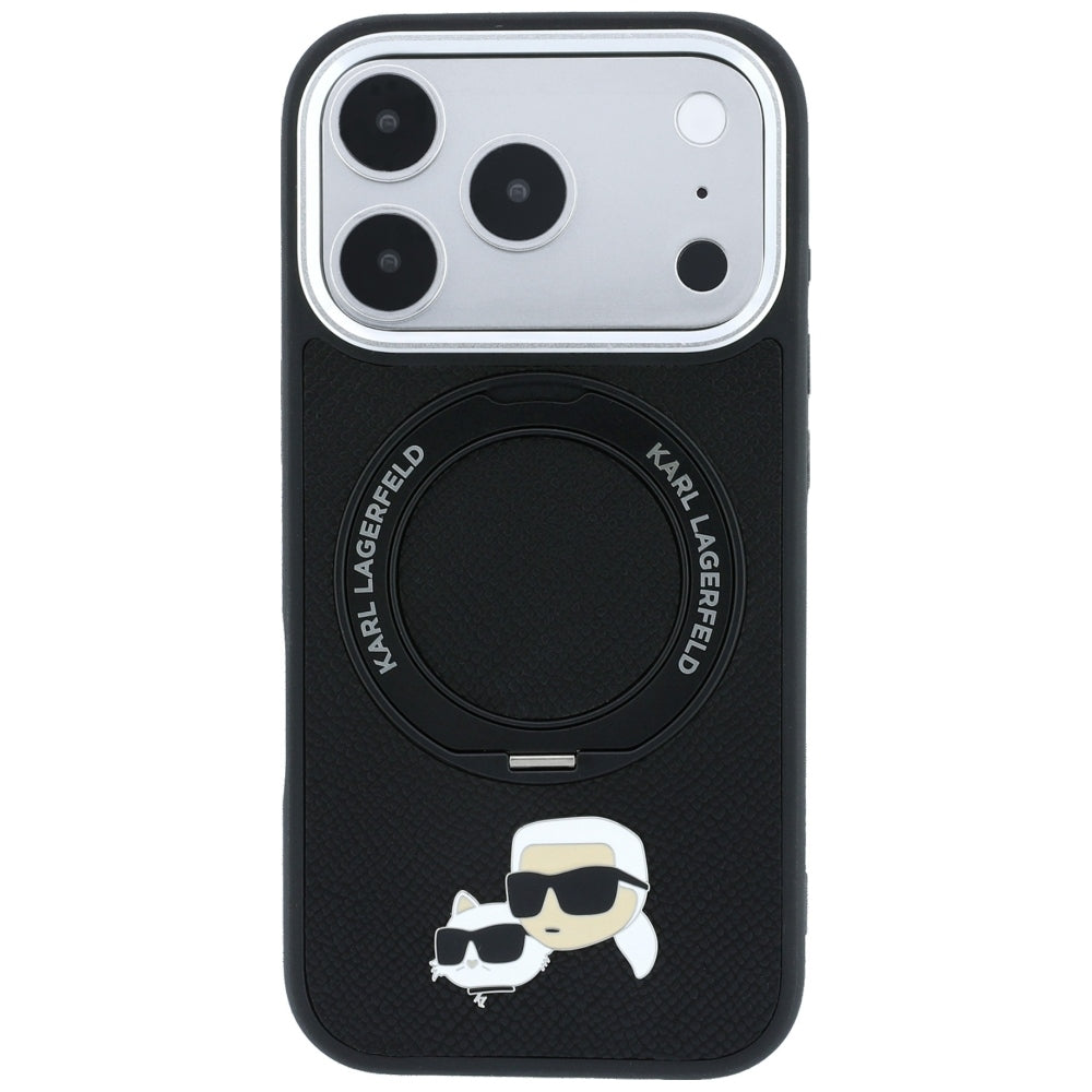 MagSafe-hoes voor Apple iPhone 18 Pro / 17 Pro, Karl Lagerfeld, Ring Stand 360 Karl & Choupette Pin, Zwart