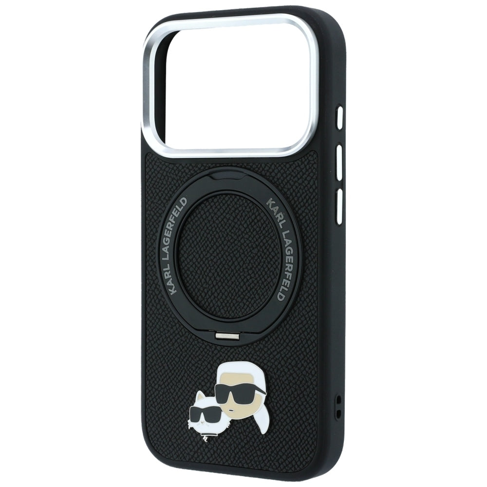 MagSafe-hoes voor Apple iPhone 18 Pro / 17 Pro, Karl Lagerfeld, Ring Stand 360 Karl & Choupette Pin, Zwart
