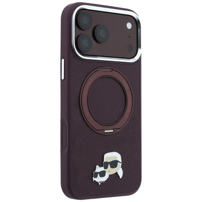 MagSafe-hoes voor Apple iPhone 18 Pro / 17 Pro, Karl Lagerfeld, Ring Stand 360 Karl & Choupette Pin, Wijnrood