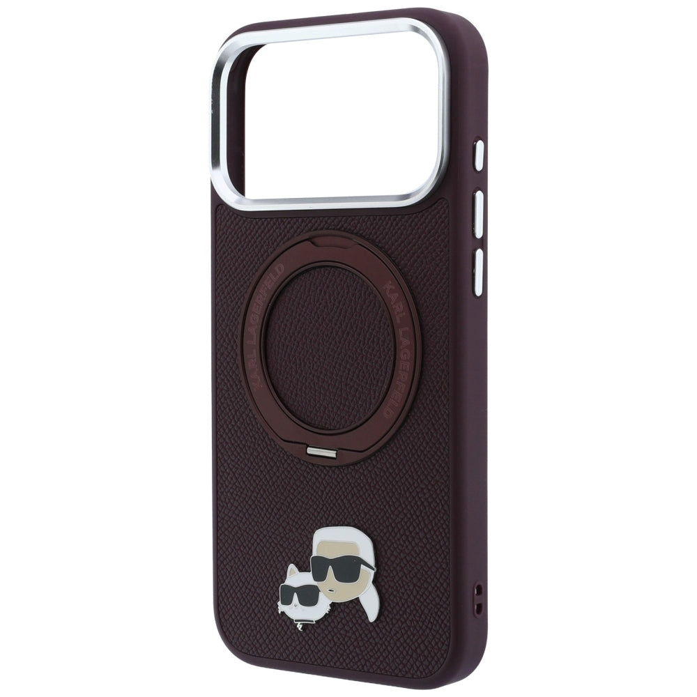 MagSafe-hoes voor Apple iPhone 18 Pro / 17 Pro, Karl Lagerfeld, Ring Stand 360 Karl & Choupette Pin, Wijnrood