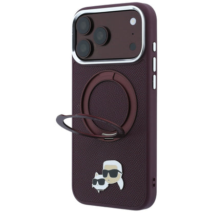 MagSafe-hoes voor Apple iPhone 18 Pro / 17 Pro, Karl Lagerfeld, Ring Stand 360 Karl & Choupette Pin, Wijnrood