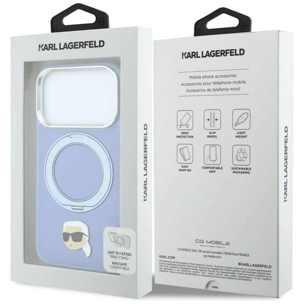 MagSafe-hoesje voor Apple iPhone 18 Pro / 17 Pro, Karl Lagerfeld, Ring Stand 360 Karl Pin, Blauw