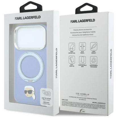 MagSafe-hoesje voor Apple iPhone 18 Pro / 17 Pro, Karl Lagerfeld, Ring Stand 360 Karl Pin, Blauw