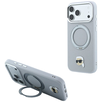 MagSafe-hoesje voor Apple iPhone 18 Pro / 17 Pro, Karl Lagerfeld, Ring Stand 360 Karl Pin, Grijs