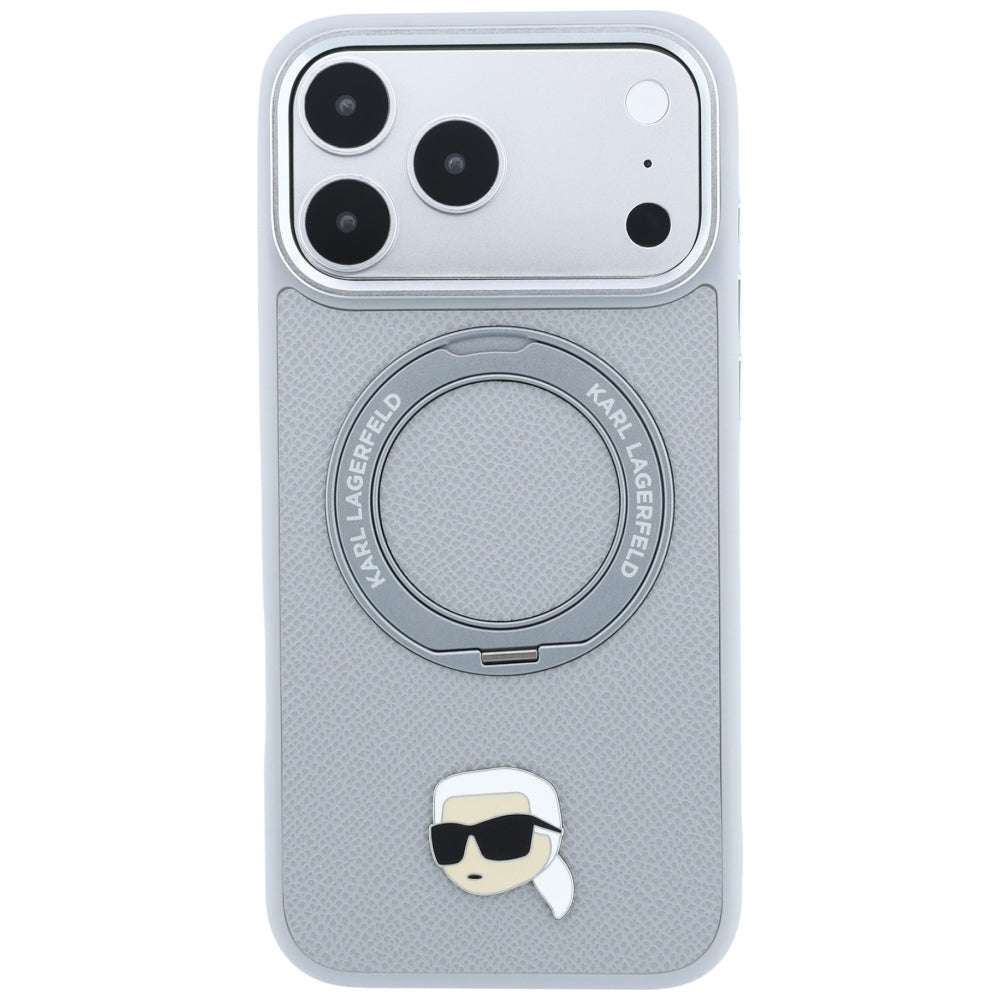 MagSafe-hoesje voor Apple iPhone 18 Pro / 17 Pro, Karl Lagerfeld, Ring Stand 360 Karl Pin, Grijs