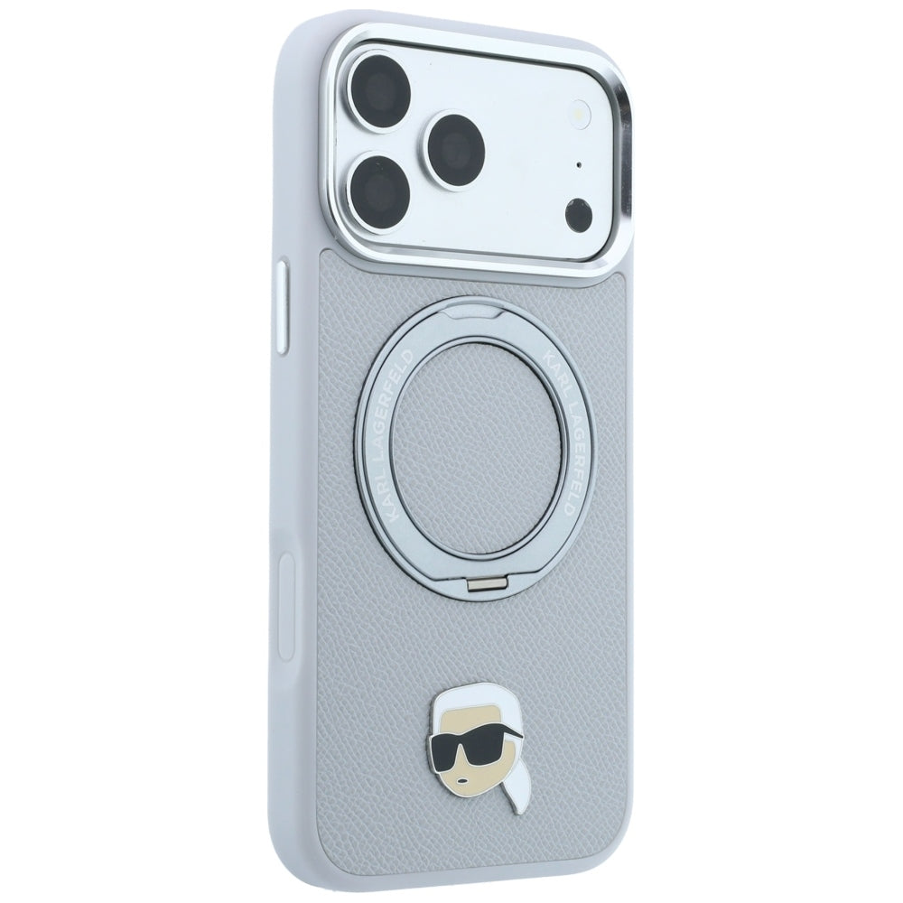 MagSafe-hoesje voor Apple iPhone 18 Pro / 17 Pro, Karl Lagerfeld, Ring Stand 360 Karl Pin, Grijs
