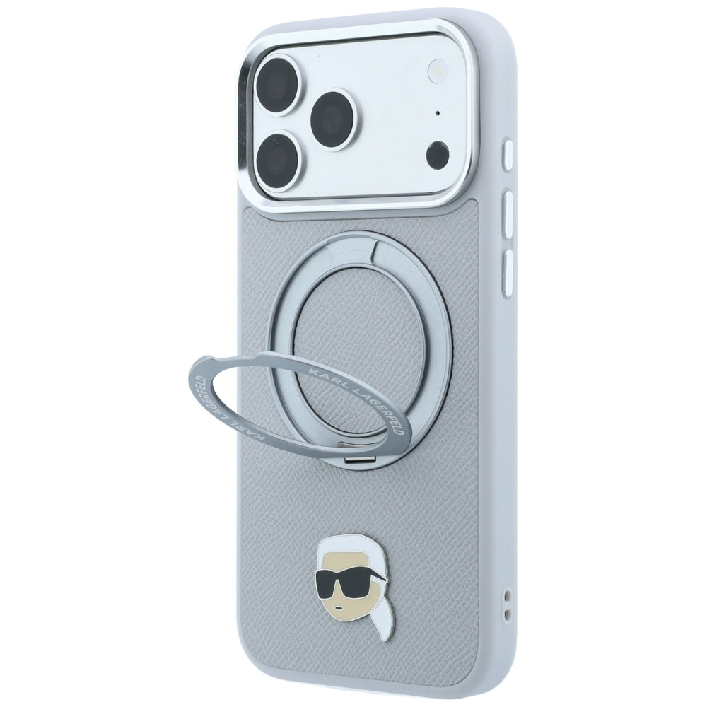 MagSafe-hoesje voor Apple iPhone 18 Pro / 17 Pro, Karl Lagerfeld, Ring Stand 360 Karl Pin, Grijs