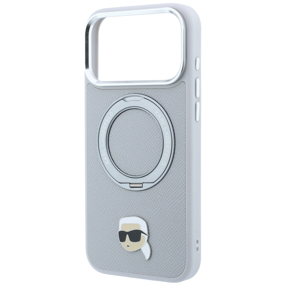 MagSafe-hoesje voor Apple iPhone 18 Pro / 17 Pro, Karl Lagerfeld, Ring Stand 360 Karl Pin, Grijs