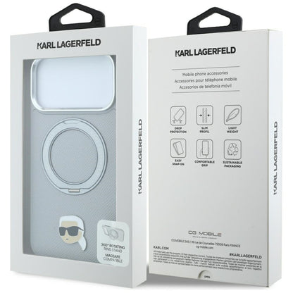 MagSafe-hoesje voor Apple iPhone 18 Pro / 17 Pro, Karl Lagerfeld, Ring Stand 360 Karl Pin, Grijs