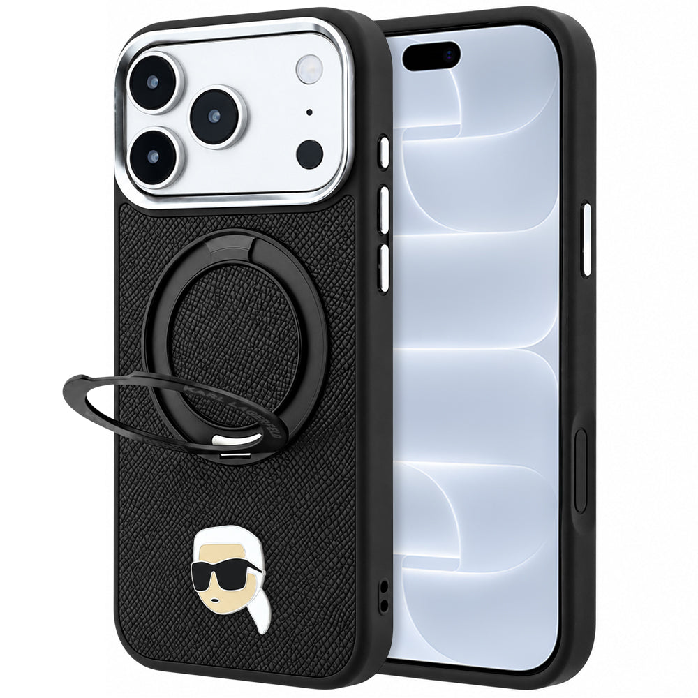 MagSafe-hoes voor Apple iPhone 18 Pro / 17 Pro, Karl Lagerfeld, Ring Stand 360 Karl Pin, Zwart