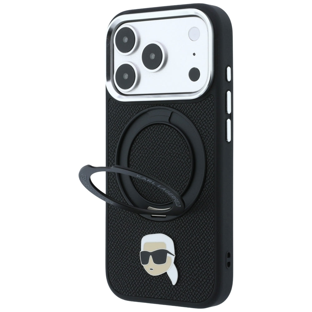 MagSafe-hoes voor Apple iPhone 18 Pro / 17 Pro, Karl Lagerfeld, Ring Stand 360 Karl Pin, Zwart